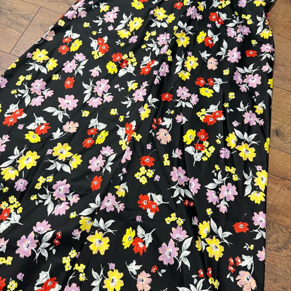 ASOS Design Black Floral Puff Sleeve Midi Dress V-Neck Size US 14 - Picture 4 of 7